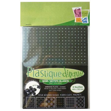 Sachet de 6 feuilles de plastique dingue - Noir / Motif blancs