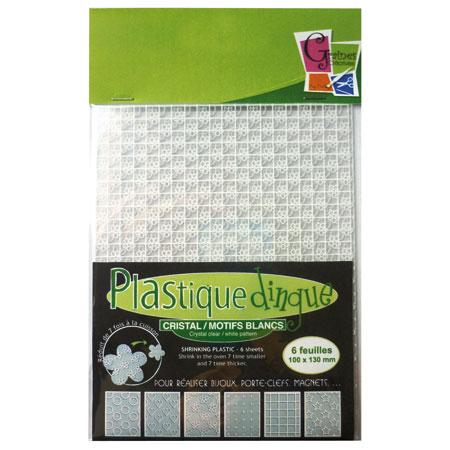 Sachet de 6 feuilles de plastique dingue - Cristal / Motif blancs