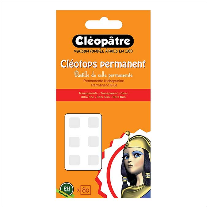 Pastilles de colle transparente et permanente double face Cléotops - 80 pcs