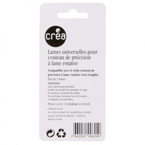 Lames de rechange pour couteau de précision à lame rotative - 2 pièces