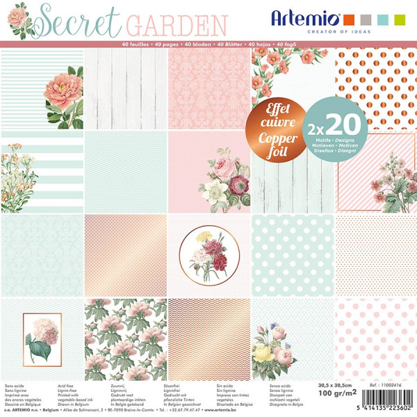 Set de 40 papiers Secret Garden 30 x 30 cm