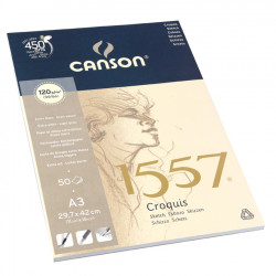 Canson 1557 grain léger 120g/m², bloc collé petit côté A3 - 29,7 x 42 cm