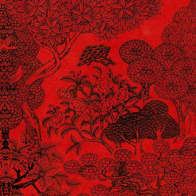 Papier Lokta Imprimé - Jungle - 50 x 75 cm - Rouge