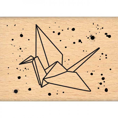 Envolée poétique - Tampon Bois - Grue Origami - 5 x 7 cm