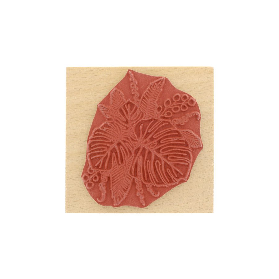 Tampon bois Composition de feuilles - 10 x 10 cm