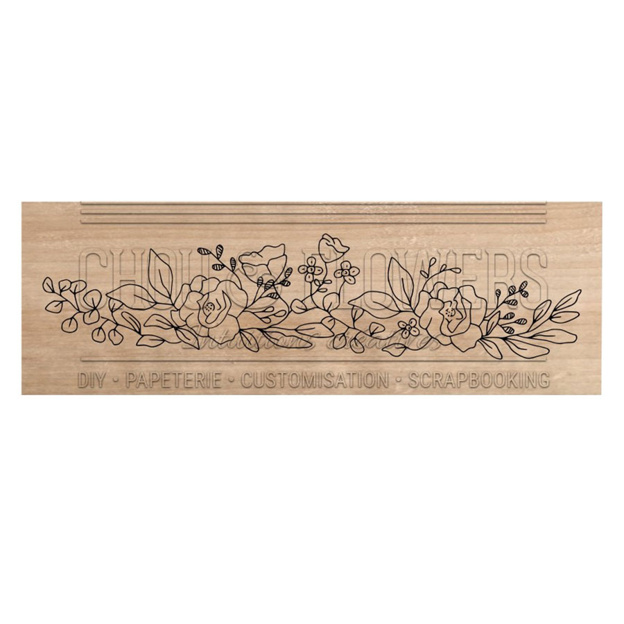 Tampon bois Fleurs vintages - 14 x 4 cm