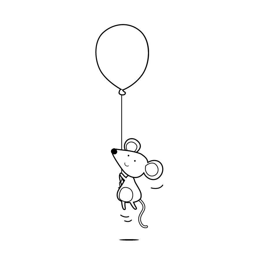 Tampon bois - Adorable - Souris ballon - 3 x 6 cm