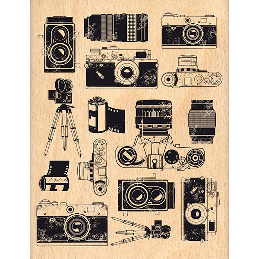 Instants Selfie - Tampon bois - Fond photographique - 10 x 13 cm