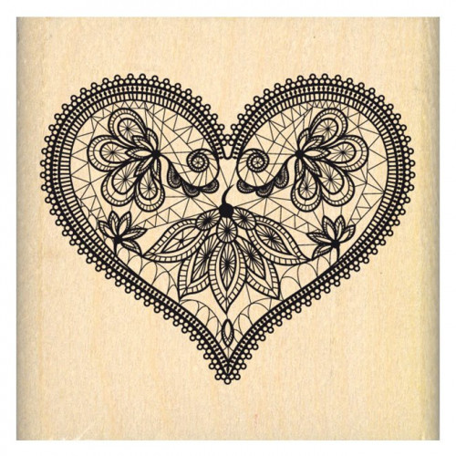 Chiffons & Dentelles - Tampon bois - Cœur dentelle - 5 x 5 cm