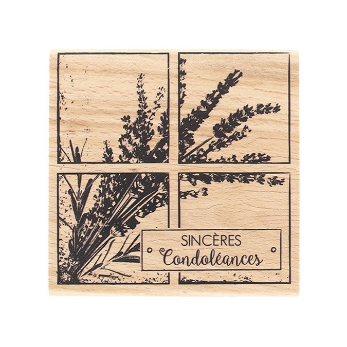 Tampon Bois - Sincères condoléances - 8 x 8 cm