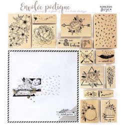 Envolée poétique - Tampon Bois - Papillon et plumes - 6 X 6 CM