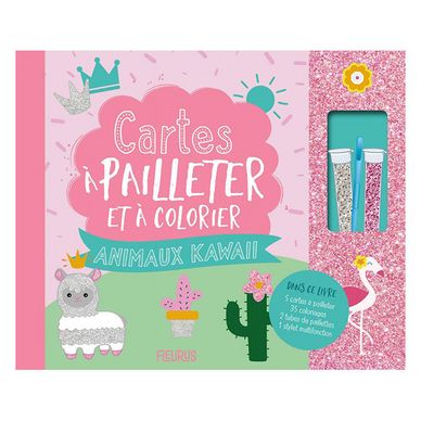 Livre coffret Cartes à pailleter et colorier : Animaux Kawaii