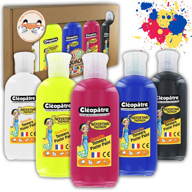 Peinture pour enfant Gouache Néfertari Primaire + N&B 5 x 100 ml