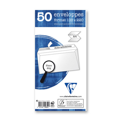 Enveloppe adhésive 110 x 220 mm 80 g/m² 50 pcs