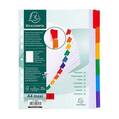Intercalaires A4+ carte blanche 160 g/m² 6 positions