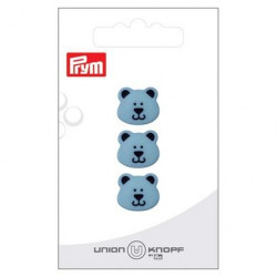 Bouton Polyester 15 mm 3 pcs Tête d'Ours Bleu clair