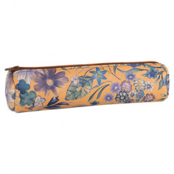 Trousse ronde ø 6 x 22 cm Cuir imprimé Fleurs