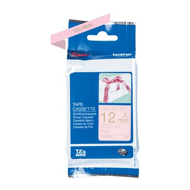 Ruban étiqueteuse 12 mm Tissu doré sur rose