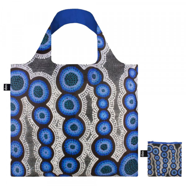Sac shopping pliable avec pochette zip K. Nangala Egan Water Dreaming Blue - Loqi