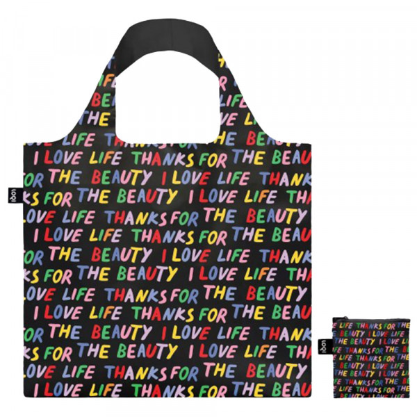 Sac shopping pliable avec pochette zip Love life noir - Loqi