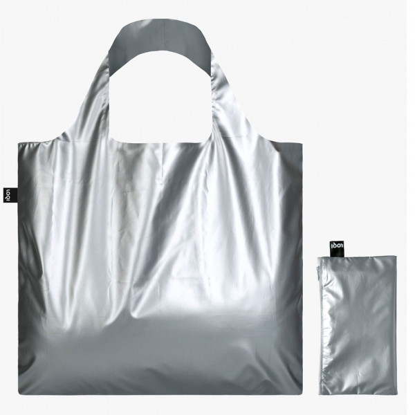 Sac shopping pliable avec pochette zip Argent métallique - Loqi