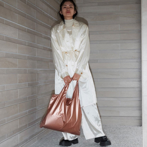 Sac shopping pliable avec pochette zip Rose gold métallique - Loqi
