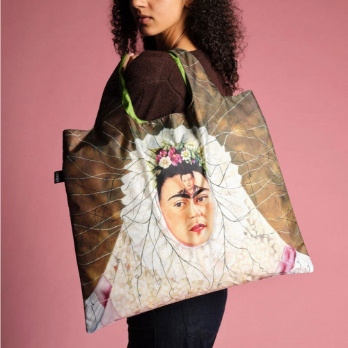 Sac shopping pliable avec pochette zip F. Kahlo Autoportrait en Tehuana - Loqi