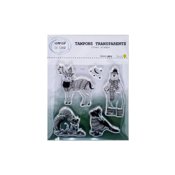 Tampons transparents Animaux habillés 5 pcs