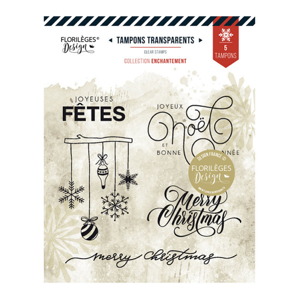 Tampons transparents Joyeuses fêtes de Noël 5 pcs