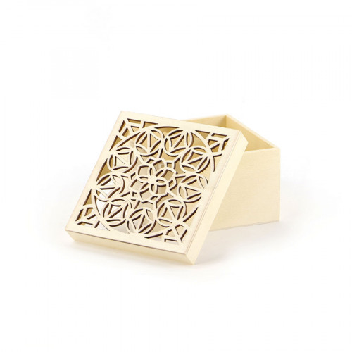 Boîte en bois couvercle mandala fleurs 10,5 x 6 x 10,5 cm