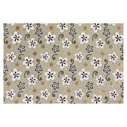 Papier Indien fait main 50 x 70 cm 120 g/m² Fleurs Blanches, noires, dorées & Cement